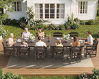 SERWALL Patio Dining Sets for 10 Person, HDPE Dining Set with 2 Tables, 8 Armless Chairs and 2 Armed Dining Chairs, Coffee