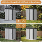 Greesum 5×3 FT Outdoor Storage Shed, Metal Storaged Sheds Without Floor, Tool Sheds with Lockable Doors and Sloping Roof for Garden, Patio, Backyard, White