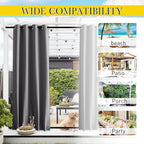 NICETOWN 2 Panels Weighted Outdoor Curtains for Patio Waterproof & Windproof, Grommet & Back Tab on Top & Bottom Privacy Light & Sound Block for Pergola with Bonus Rope for Fixed, Grey, W46 x L72