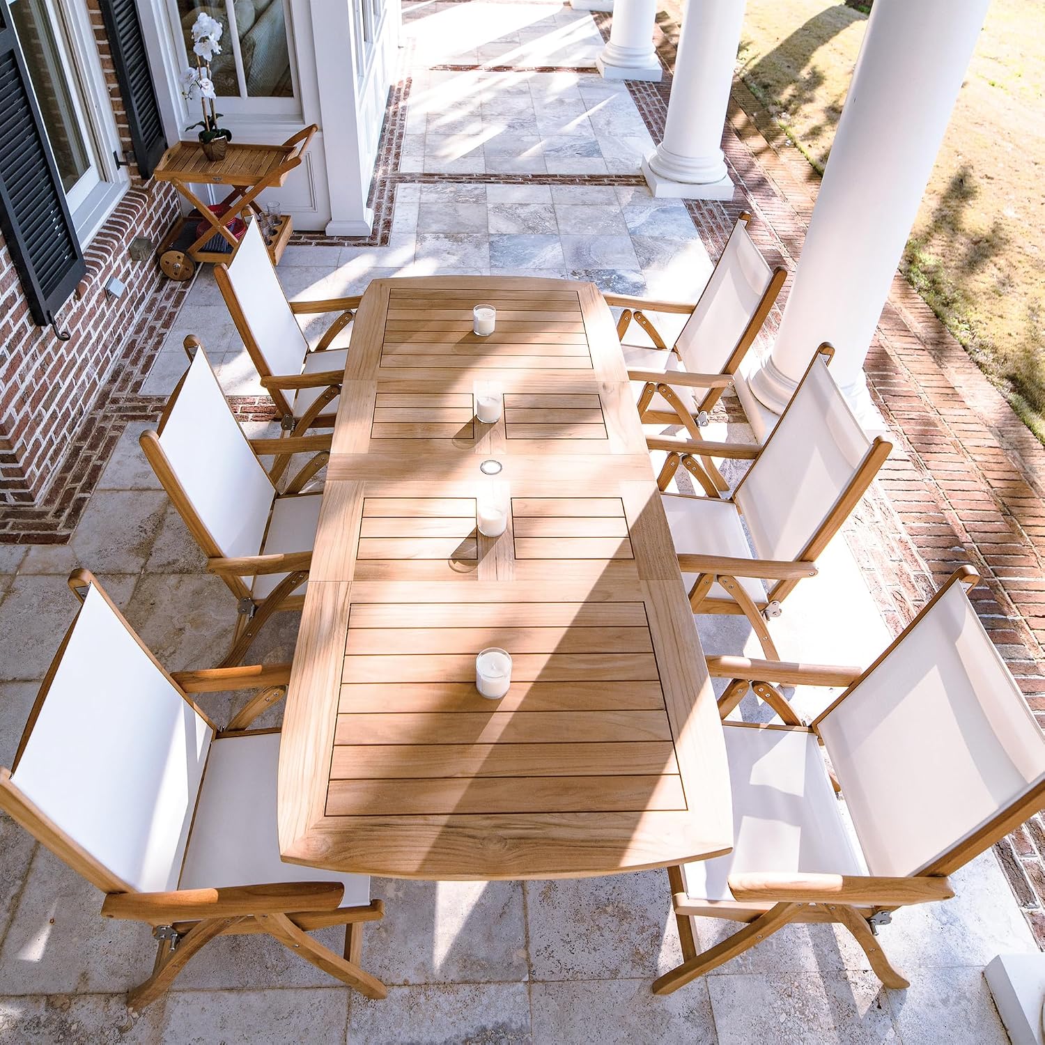 Royal Teak Collection FLBL Florida Teak Sling Chair, Reclining Outdoor Arm Chair, Adjustable Patio Chairs, Wooden Folding Chairs for Garden, Deck and Poolside Seating, Outdoor Furniture, White | Adjustable Reclining Patio Chairs with Black Sling, Teak