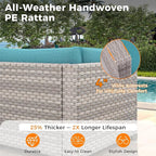 8-Seat Outdoor Wicker Patio Furniture Set with Fire Pit Table, Modular Rattan Sectional Sofa & 2 Swivel Rocking Chairs, 4" Thick Cushions, Rust-Resistant Frame,Blue