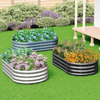 zizin 2 Pack Galvanized Raised Garden Bed Metal Oval Raised Garden Beds Outdoor Planter Box for Vegetables (8x2x1FT, Silver)
