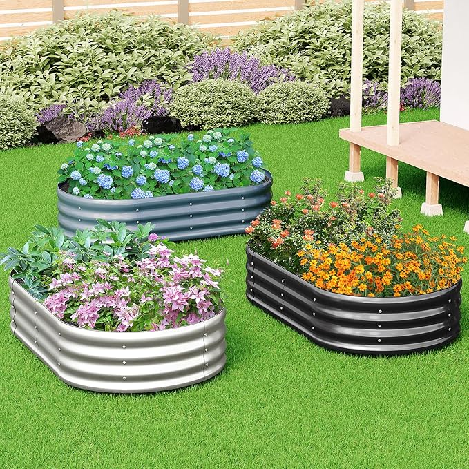 zizin 2 Pack Galvanized Raised Garden Bed Metal Oval Raised Garden Beds Outdoor Planter Box for Vegetables (8x2x1FT, Silver)