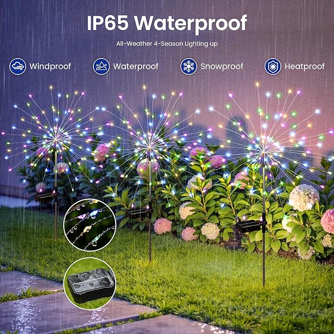 Solar Lights Outdoor, 120LED 6pack Fairy Garden Lights Decor for Outside Fireworks Lights Solar Powered for Yard, Patio, Pathway, Walkway, Balcony,Multicolor