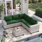 12-Piece Outdoor Patio Furniture Set Wicker Sectional Sofa Set, Patio Conversation Set with Thickened Cushions & Coffee Table for Garden, Backyard, Poolside, Green
