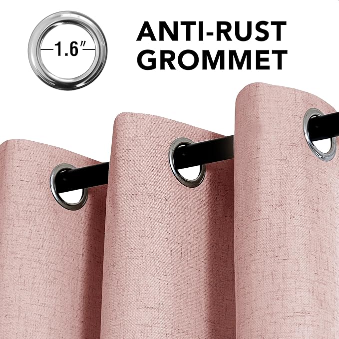H.VERSAILTEX Linen Curtains 100% Blackout Curtains for Bedroom 45 inch Long Full Light Blocking Nature Linen Blended Window Curtains for Living Room Nickel Grommet (2 Panels, Heathered Baby Pink)
