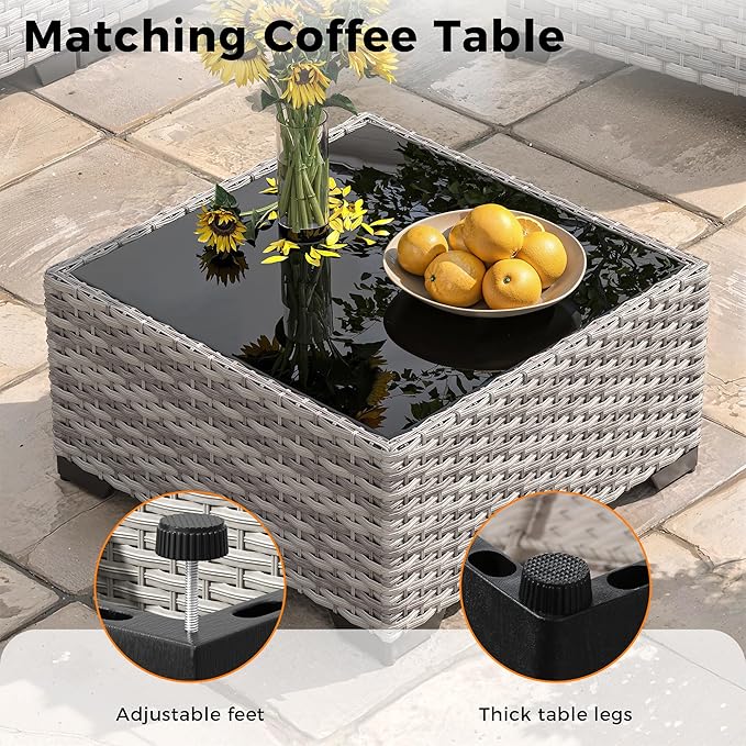 8-Seat Modern Patio Furniture Set with Swivel Rocking Chairs, Thick 4″ Cushions, Dual-Strand Wicker Rattan, Rust-Resistant Steel Frame – Outdoor Conversation & Modular Sectional,Blue