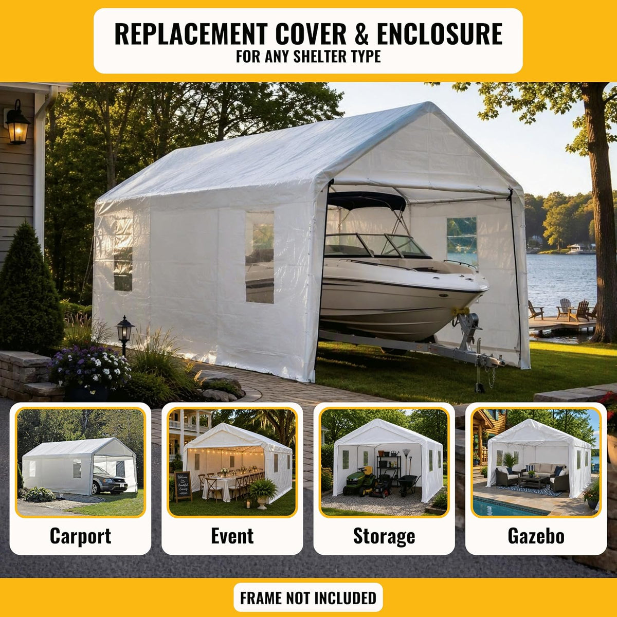 10x20 ft carport replacement canopy cover with enclosure showing dimensions