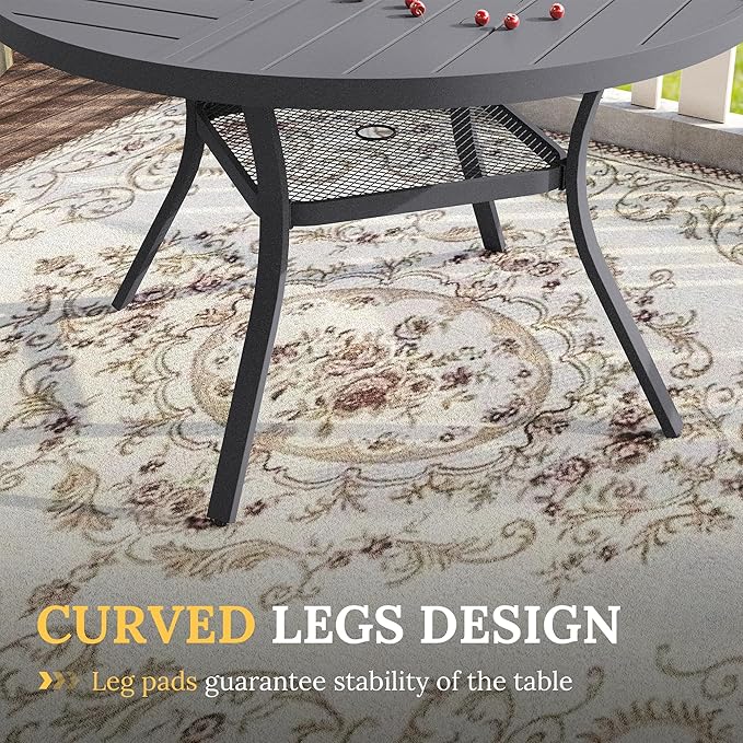 VICLLAX Round Patio Table with Adjustable Umbrella Hole for 4, All Weather Metal Outdoor Dining Table for Lawn Garden, 40.6" Outdoor Coffee Table, Grey Tabletop