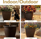 Sunnydaze 20-Inch Anjelica Large Plastic Pot for Plants - Outdoor Double-Walled Large Plastic Planter with Drillable Drainage Holes - Sable - 2pk