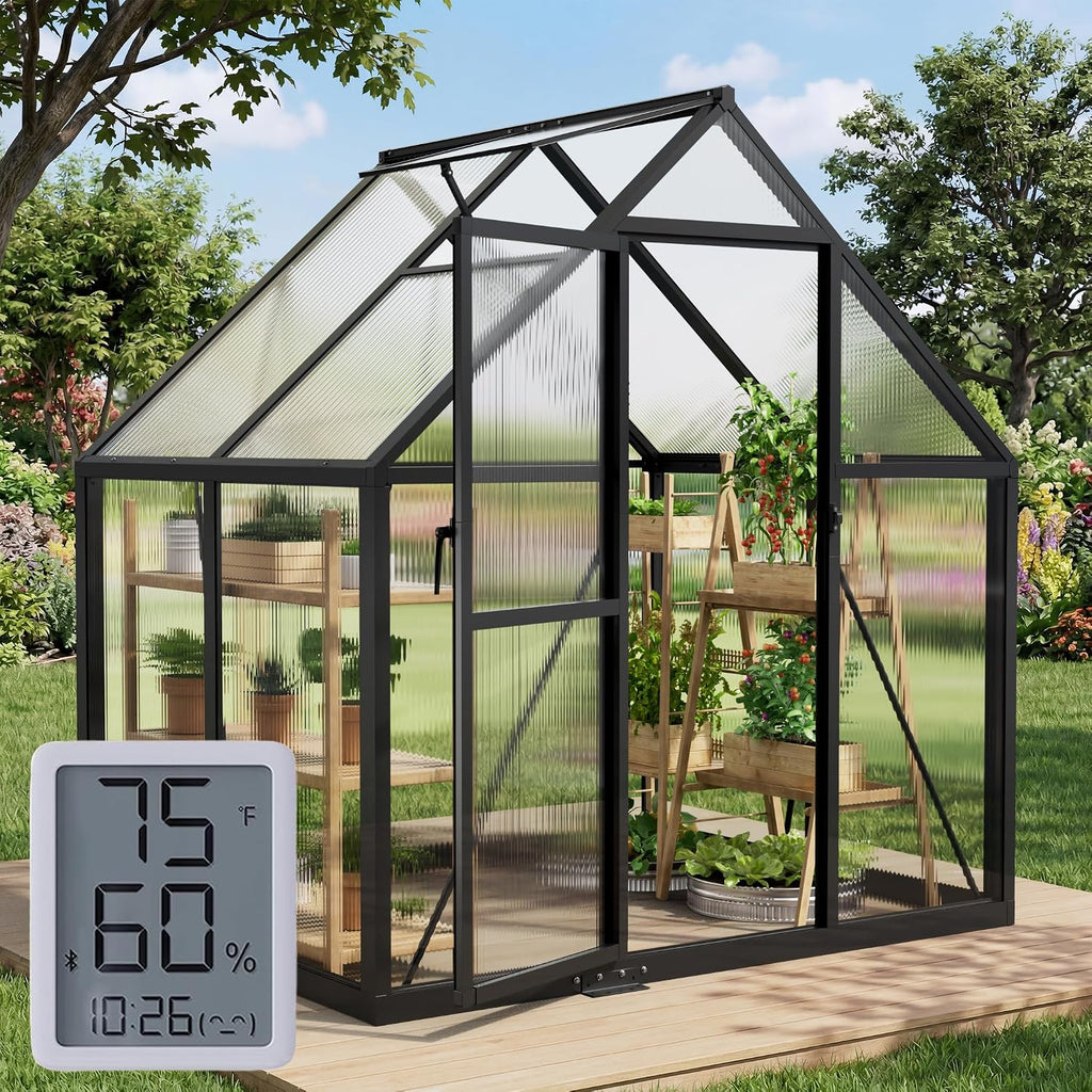 6x4ft greenhouse with hygrometer, windproof warm plant green, main product view