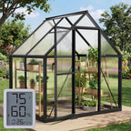 6x4ft greenhouse with hygrometer, windproof warm plant green, main product view