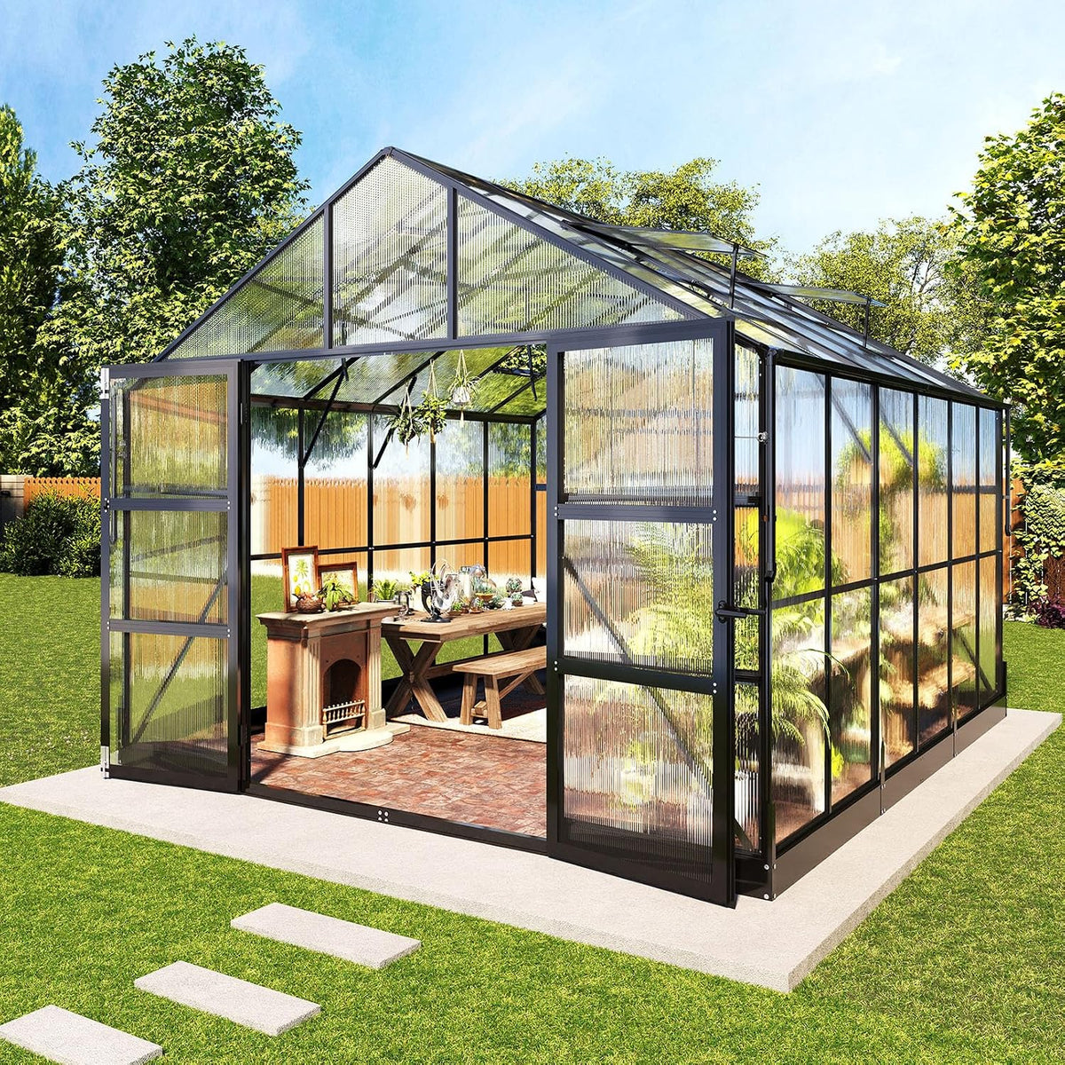 amerlife 10x12 ft polycarbonate greenhouse with 4 roof, main product view