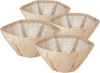 BestNest Panacea Round Burlap Hanging Basket Liners, 14 in Diameter, Pack of 4 – Formed Basket Inserts with Plastic Liner & Drainage Grommet, Tan Brown