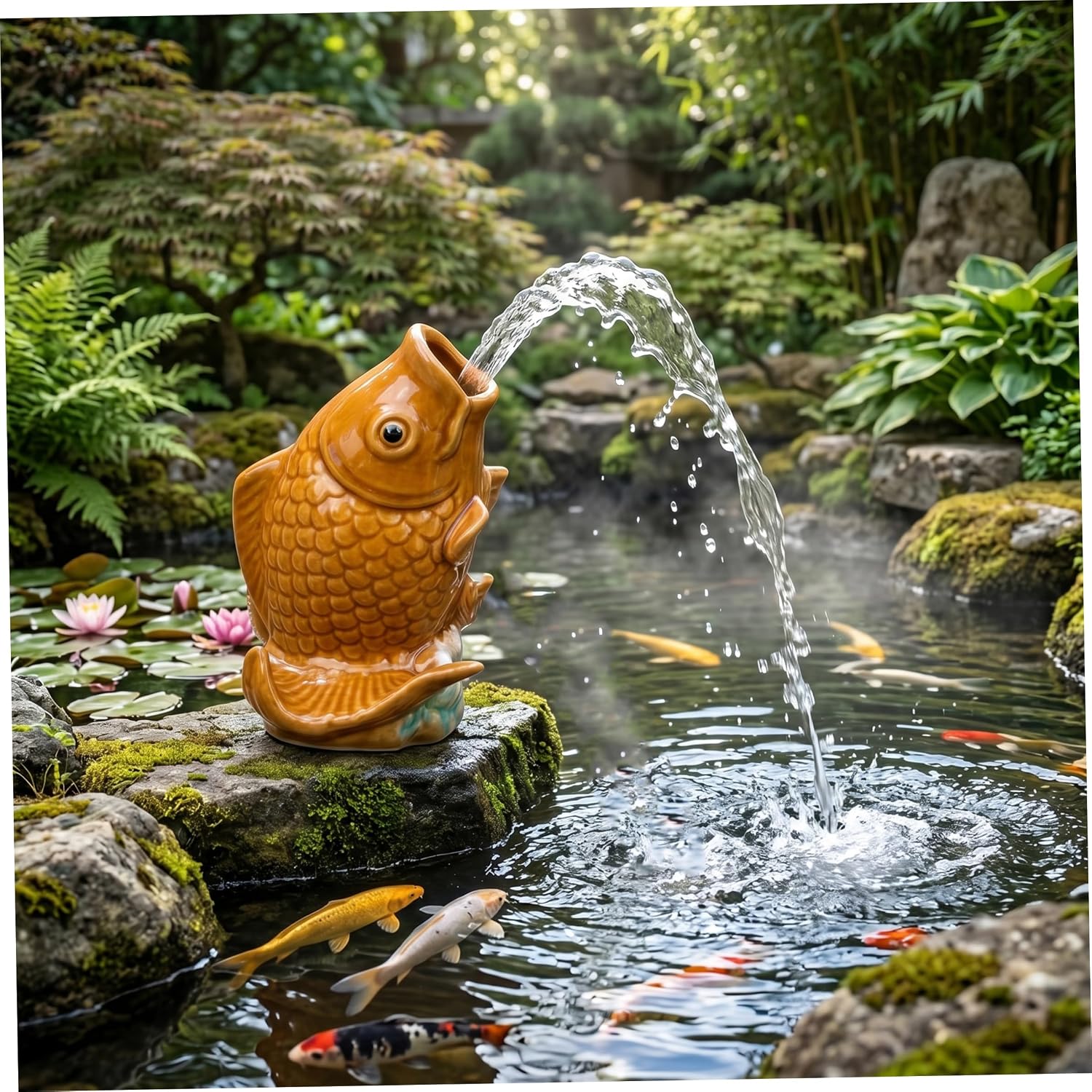 Ceramic Koi Fish Pond Spitter, Style 2, for Small Ponds | Lifelike Koi Design, Fits Small Ponds, Ideal for Garden Landscape Upgrades