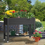 YITAHOME 43.3x17.7x34 in Elevated Garden Bed 2pcs, Outdoor Plastic Planter Box with Wheels, Legs, Drain Plug, and Storage Shelf for Plants, Vegetables, Flowers, Herbs, Black