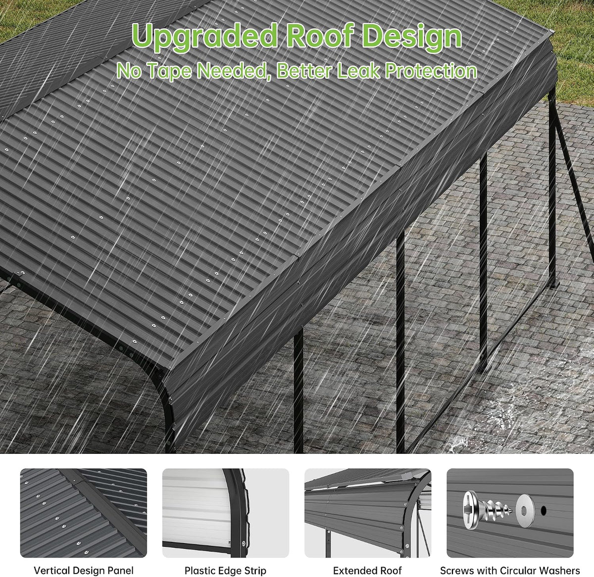 12x20 ft updated galvanized steel roof metal carport, close-up detail