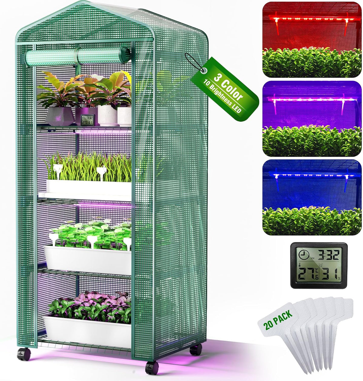 pyy mini indoor greenhouse with grow light, main product view