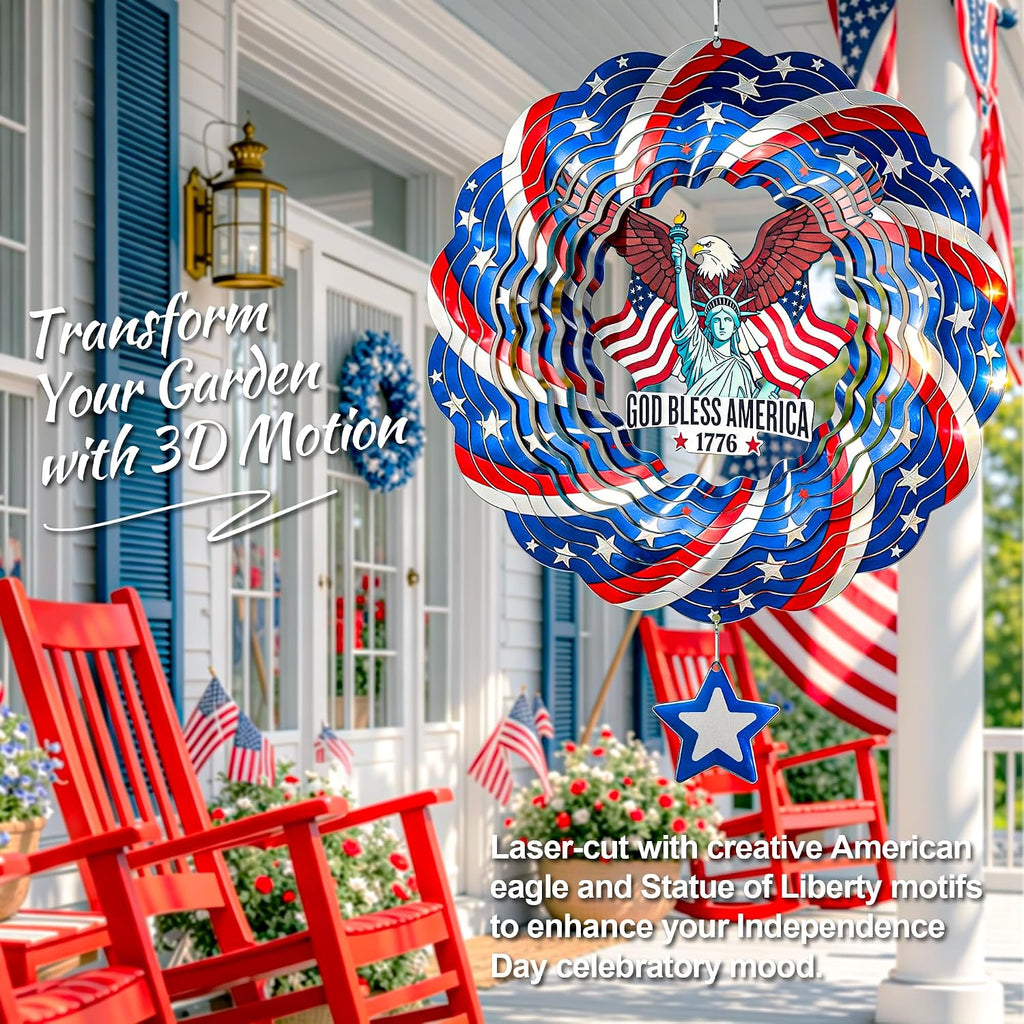 250th USA Anniversary 12 Inch Wind Spinner Patriotic Decoration | Patriotic Outdoor Garden Decor with Statue of Liberty Design, Stainless Steel Yard Art for Outdoor & Indoor, Gift for Men