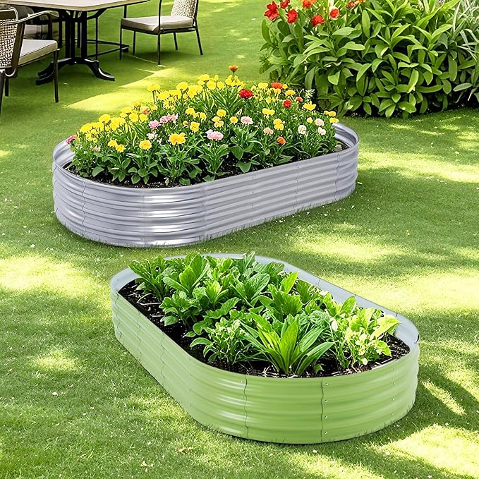 Galvanized Raised Garden Bed, 6x3x1 FT Thickening Planter Boxes Outdoor, Raised Beds for Gardening, Easy Assembly Large Garden Bed for Vegetables, Fruits, Flowers (2-Pack)