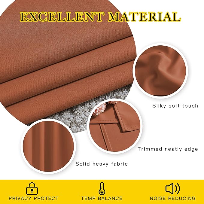 NICETOWN Blackout Curtain for French Door - Indoor Slider Curtain for Patio Door, Extra Wide Drape for Living Room/Bedroom (Burnt Orange, W100 x L84, 1 PC)