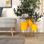 Deco 79 Metal Indoor Outdoor Planter Large Planter Pot with Removable Stand, Set of 3 Planters 12", 14", 18"H, Yellow
