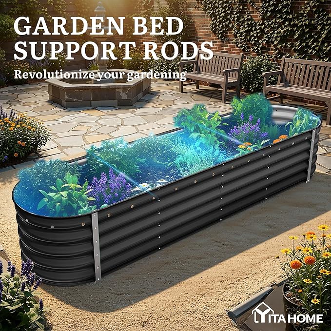 YITAHOME 17" Tall 9 in 1 Raised Garden Bed Kit,96x24 in Large Galvanized Metal Planter Box with Gloves & Safety Rubber, Outdoor Flower Bed for Plants Vegetables Flowers, Black
