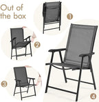 Yaheetech Patio Dining Chairs Set of 2 with Armrests, Outdoor Folding Chairs with Metal Frame and Backrest for Lawn, Garden, Yard and Poolside, Black