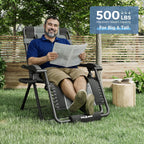 UDPATIO Oversized Zero Gravity Chair Outdoor Patio Folding Recliner | 33in Adjustable Anti Gravity Padded Lounge Chair with Cup Holder, Foot Rest & Headrest for Camping Garden Indoor Black/Gray
