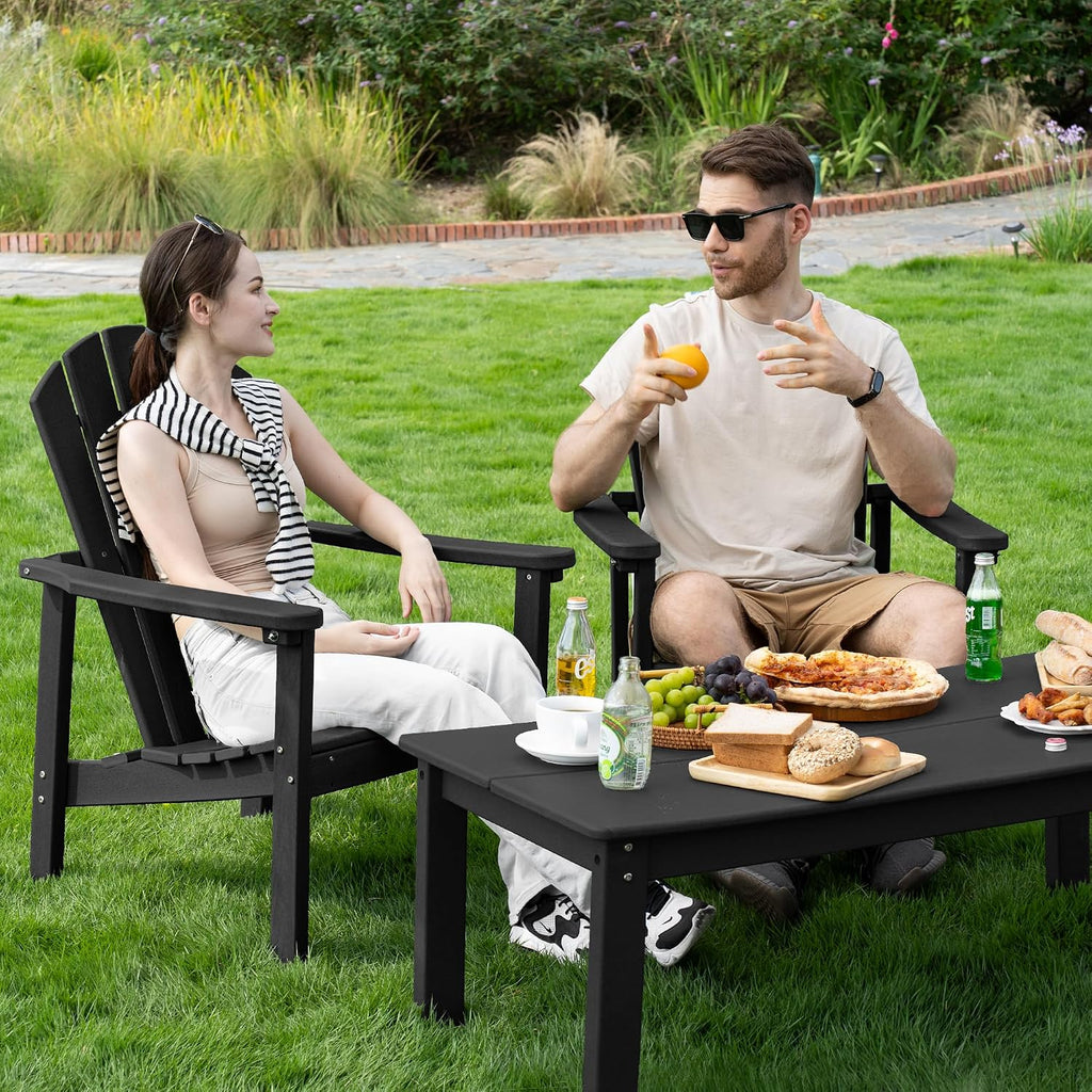 Compact Stackable Adirondack Chairs Set of 4,HDPE,Black | 26.3" Wide HDPE,380lb,All-Weather Outdoor.Maintenance-Free.Stackable for Storage.25°Curved Straight Backrest.Quick Assembly