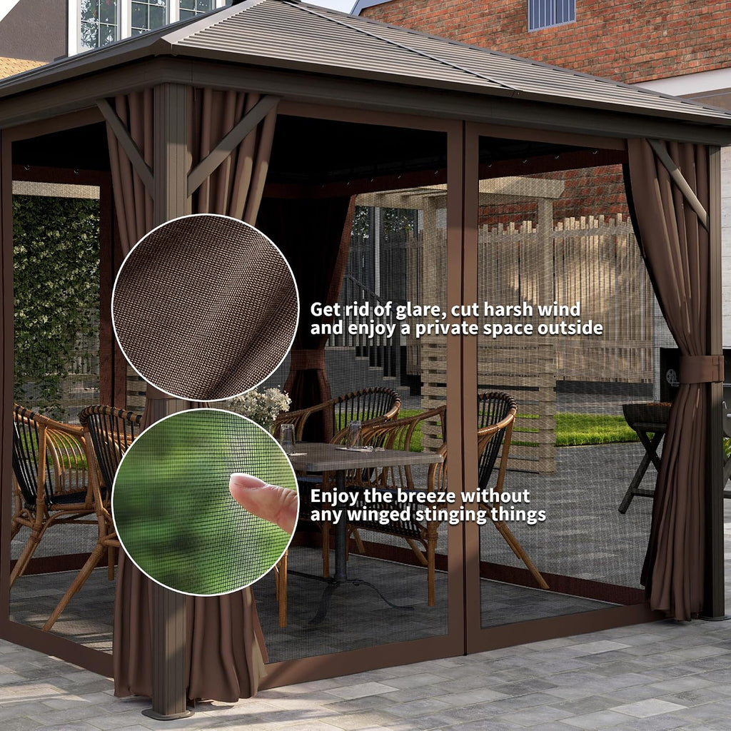 outsunny 10' x 10' hardtop gazebo with curtains, side view