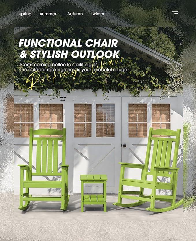 KINGYES HDPE Outdoor Rocking Chair Set of 4, All-Weather Poly Patio Rocking Chairs with 330lbs Support for Adults, Pistachio Green