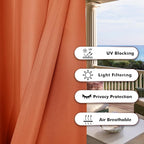BONZER Extra Wide Waterproof Outdoor Curtains for Patio Heavy Privacy Light Filtering Grommet Outside Curtains for Porch, Pergola, Gazebo, 1 Panel, 150W x 108L inch, Mecca Orange