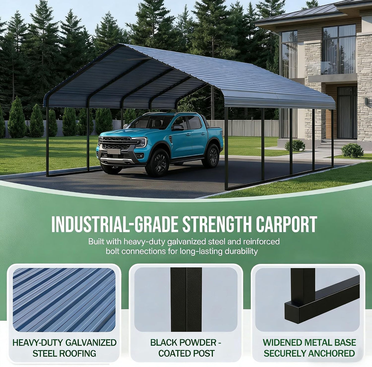 10x20 ft heavy duty metal carport canopy kit, close-up detail
