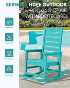 SERWALL Outdoor Rocking Chair Set of 2, Oversized Rocking Chair with Footboard for Adults, HDPE All Weather Resistant Rocking Chairs for Patio, 350lbs Weight Capacity,Aruba
