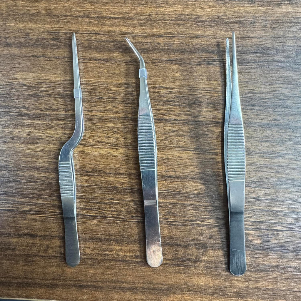 Stainless Steel Tweezers Set for Small Gardening and Kitchen, Multi-Purpose Tools Silver Tweezers (3Pcs, 6.22Inches / 6.33Inches / 6.4Inches)