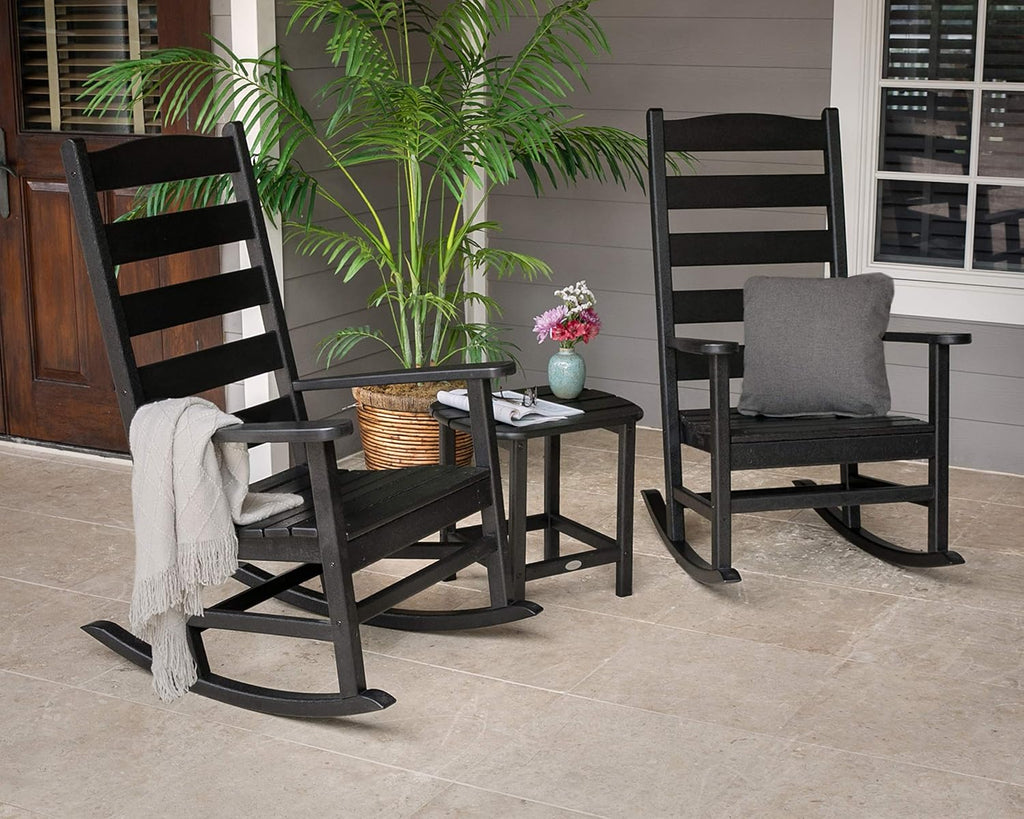POLYWOOD® Black Outdoor Rocking Chairs Set of 2 - Composite Rocking Chairs for Front Porch, Patio, or Garden