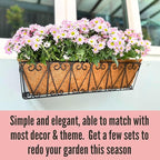 LaLaGreen Wall Hanging Planter - 4 Pack, 24 Inch Large Black Window Flower Basket Boxes Outdoor Attach House, Rectangular Deck Railing Hanging Pot with Coco Liner Over Rail Fence Balcony Patio Porch