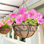 LaLaGreen Hanging Planter for Outdoor Plants (12 Inch, 2 Pack) Hanging Baskets with Coco Liner, Black Metal Wire Flower Basket Pots with Hook Hanger Balcony Porch Farmhouse Country Style Garden Decor