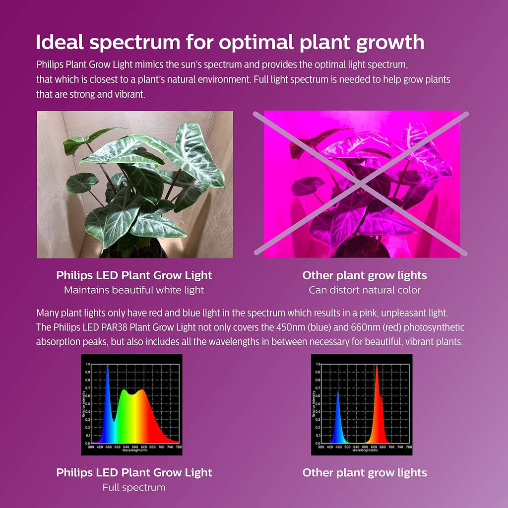 Philips LED Plant Grow Light Bulb PAR38, 1325 Lumen, Daylight (5000K), 15.5W, E26 Base, Title 20 Certified, 1-Pack
