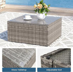 8 Pieces Outdoor Patio Furniture Set with 43" Fire Pit Table, Wicker Outdoor Patio Sectional Sofas with Coffee Table and Cushions, All-Weather Patio Conversation Set for Garden Backyard, Light Blue