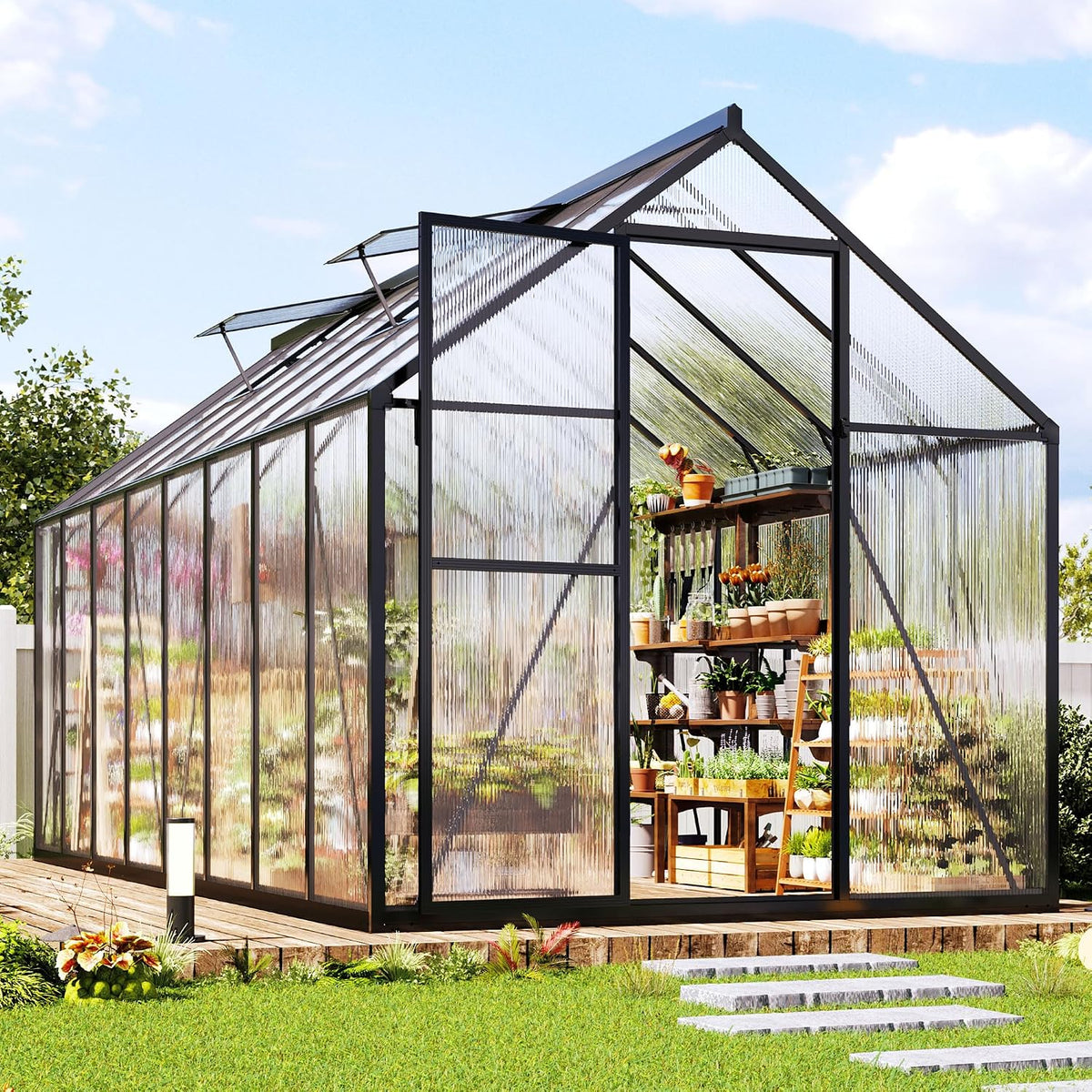 jocisland 6x16 ft walk-in polycarbonate greenhouse with 2, main product view
