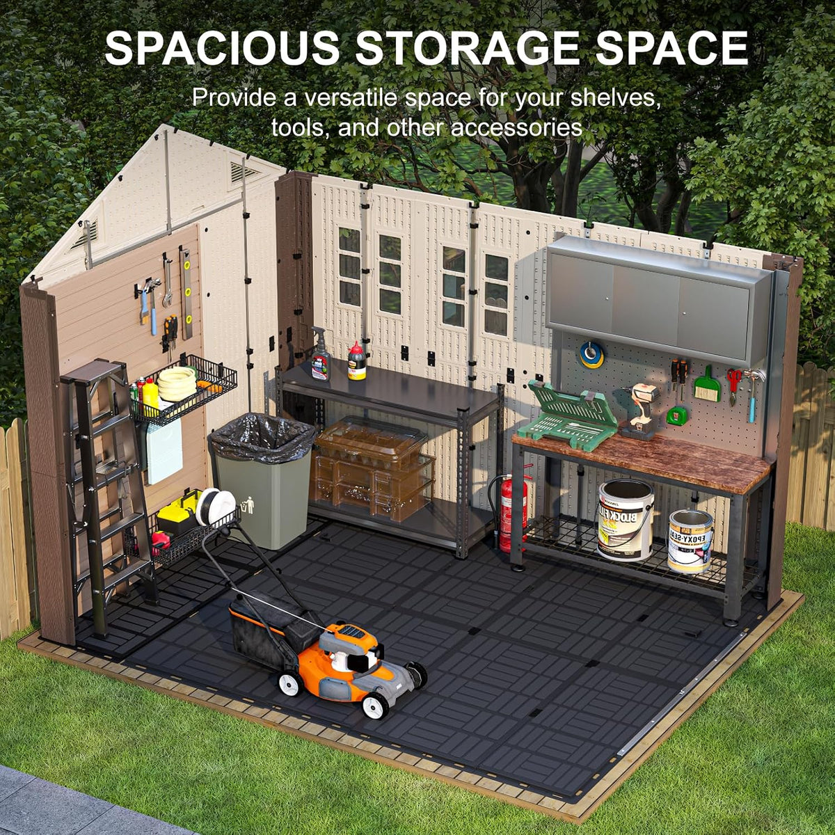 8x10 ft outdoor storage shed with floor, large, side view
