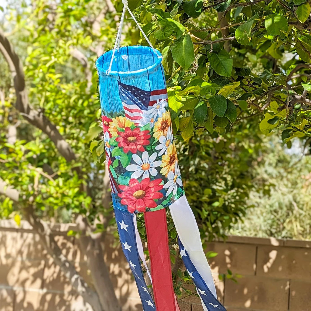 Madrona Brands American USA Liberty Flowers Windsock | Durable Outdoor Patriotic Hanging Wind Flag Decoration | Yard, Porch, Patio | 48 Inch