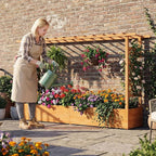 Giantex 2 Pcs Raised Garden Bed with Trellis & Hanging Roof, Wood Planter Box with Bottom & Drainage Holes, Freestanding Garden Planter for Flower Fruit Vegetable Herb Climbing Vine (77"x14.5"x45")