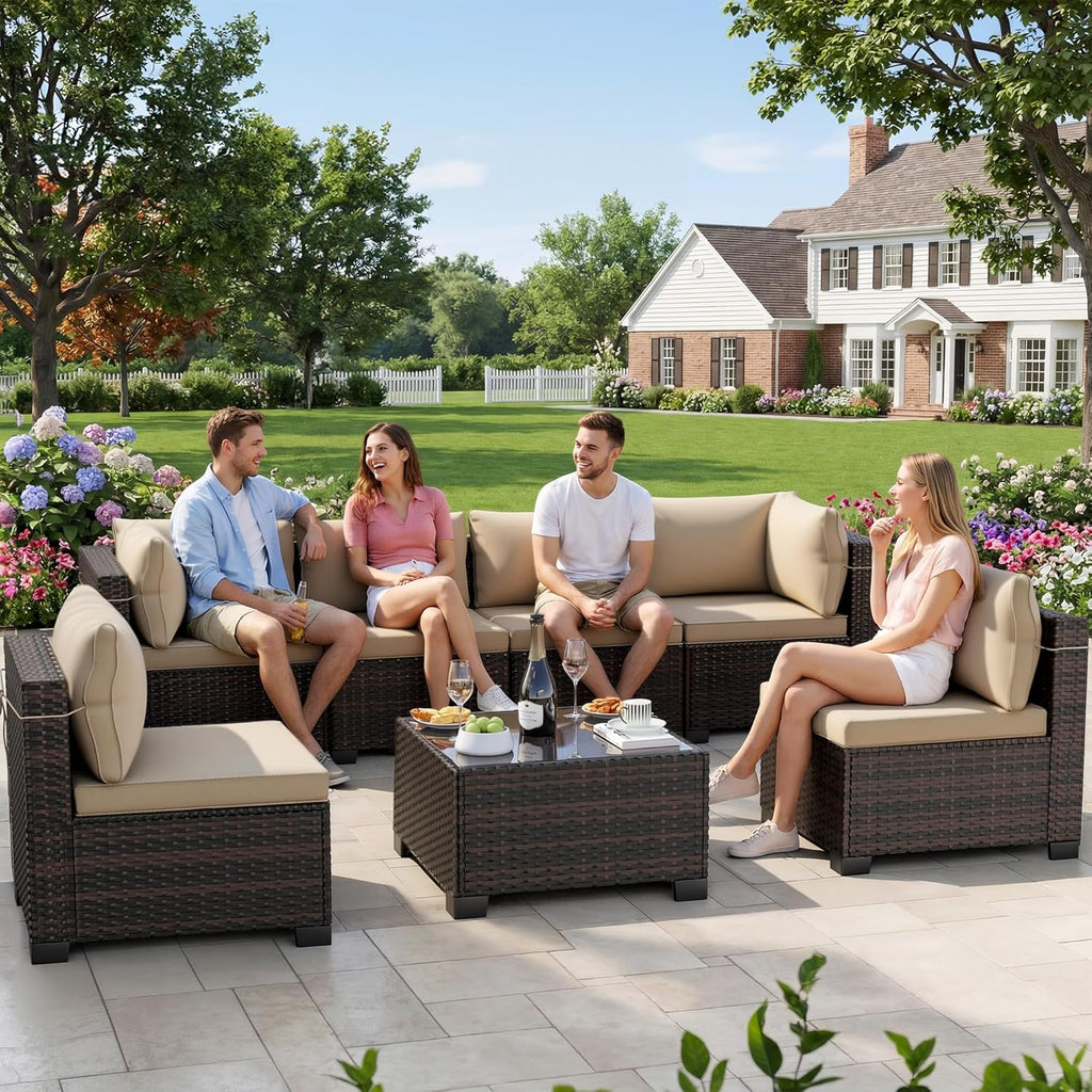 leveleve 7 pieces outdoor patio furniture sets,rattan conversation, main product view