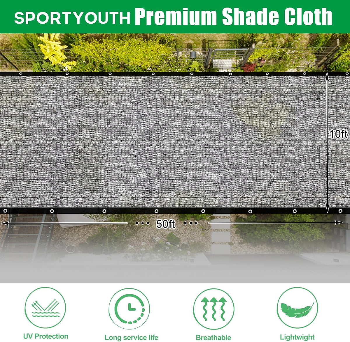 sportyouth shade cloth, 40% black sunblock cover for shown in use