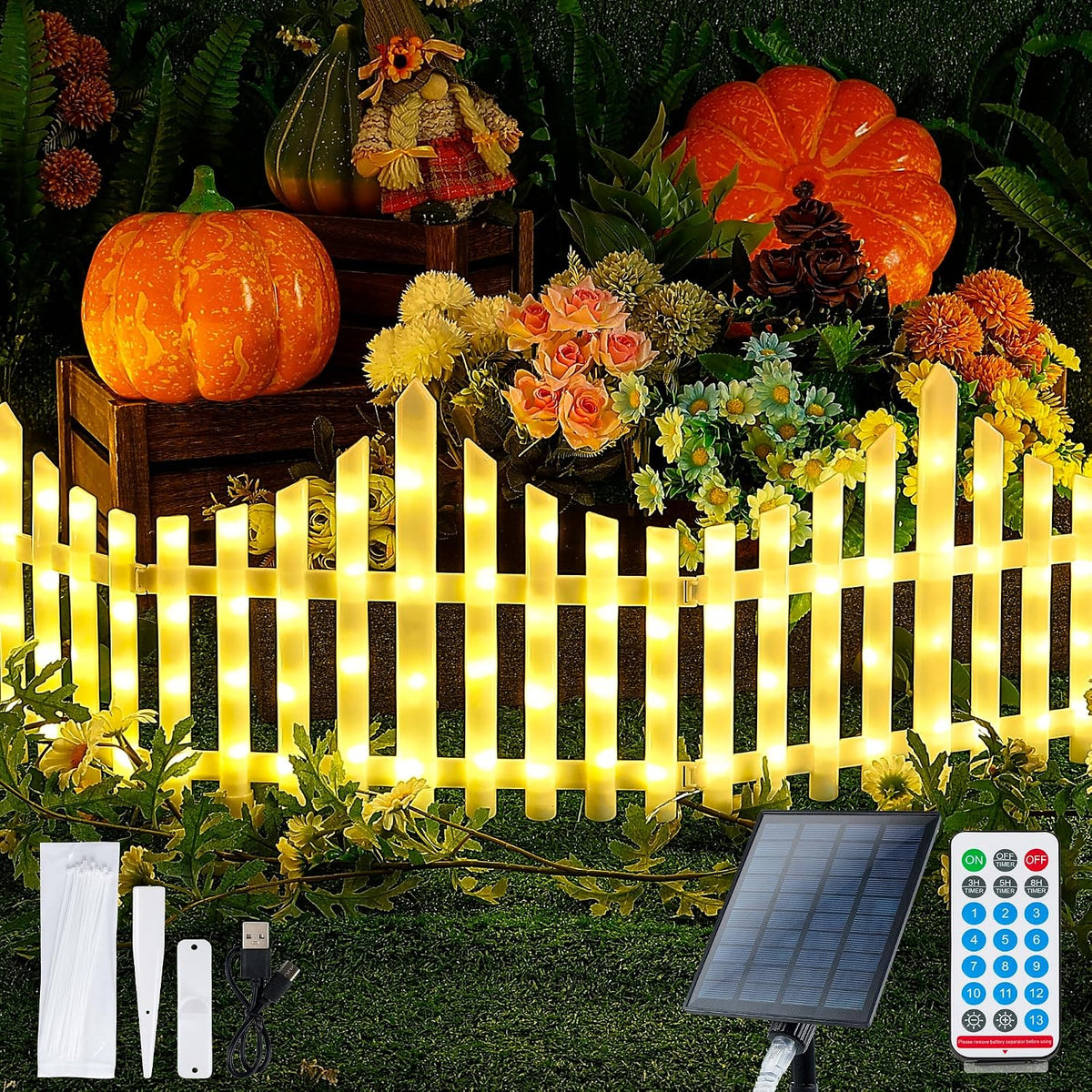 hopolon 4 pack lighted garden fence, 11.1in (h), main product view