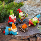 Mood Lab Garden Gnome Figurines - Camping Gnomes Set (5 pcs) - 2.6" H Miniature Decorative Statues & Accessories - Outdoor & Indoor Garden Decor