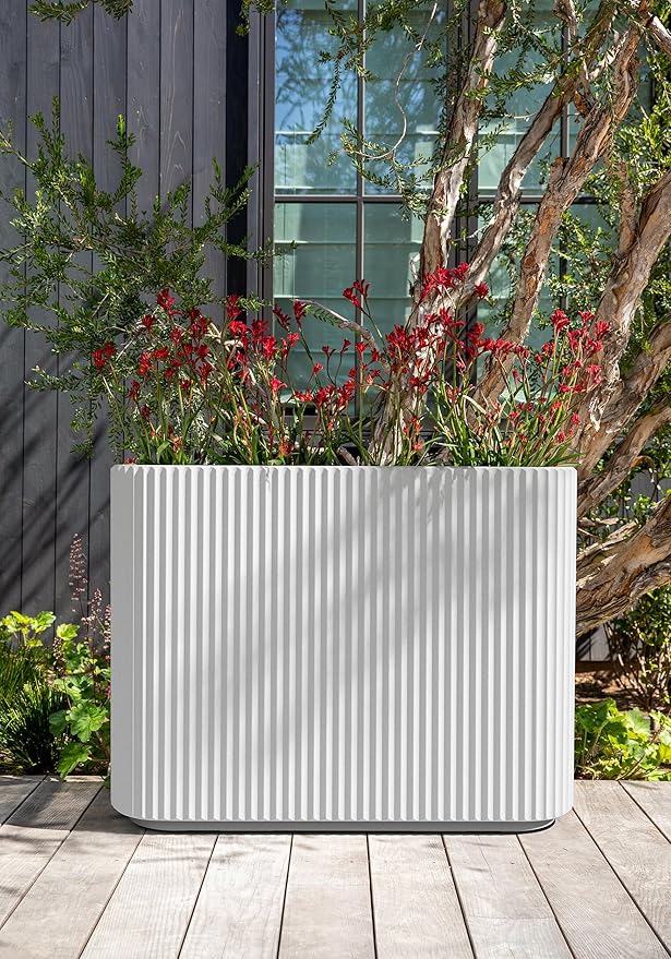 Veradek Demi Series Span Planter for Front Porch, Patio, Backyard | Durable Plastic-Stone Composite Material | Modern Décor for Shrubs, Flowers